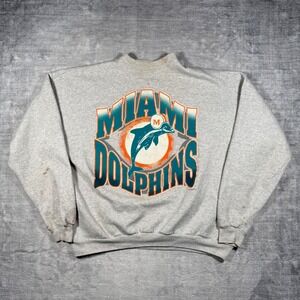 Miami Dolphins Sweatshirt Mens 2XL Gray Vintage 1995 NFL Crewneck Wave Spell Out